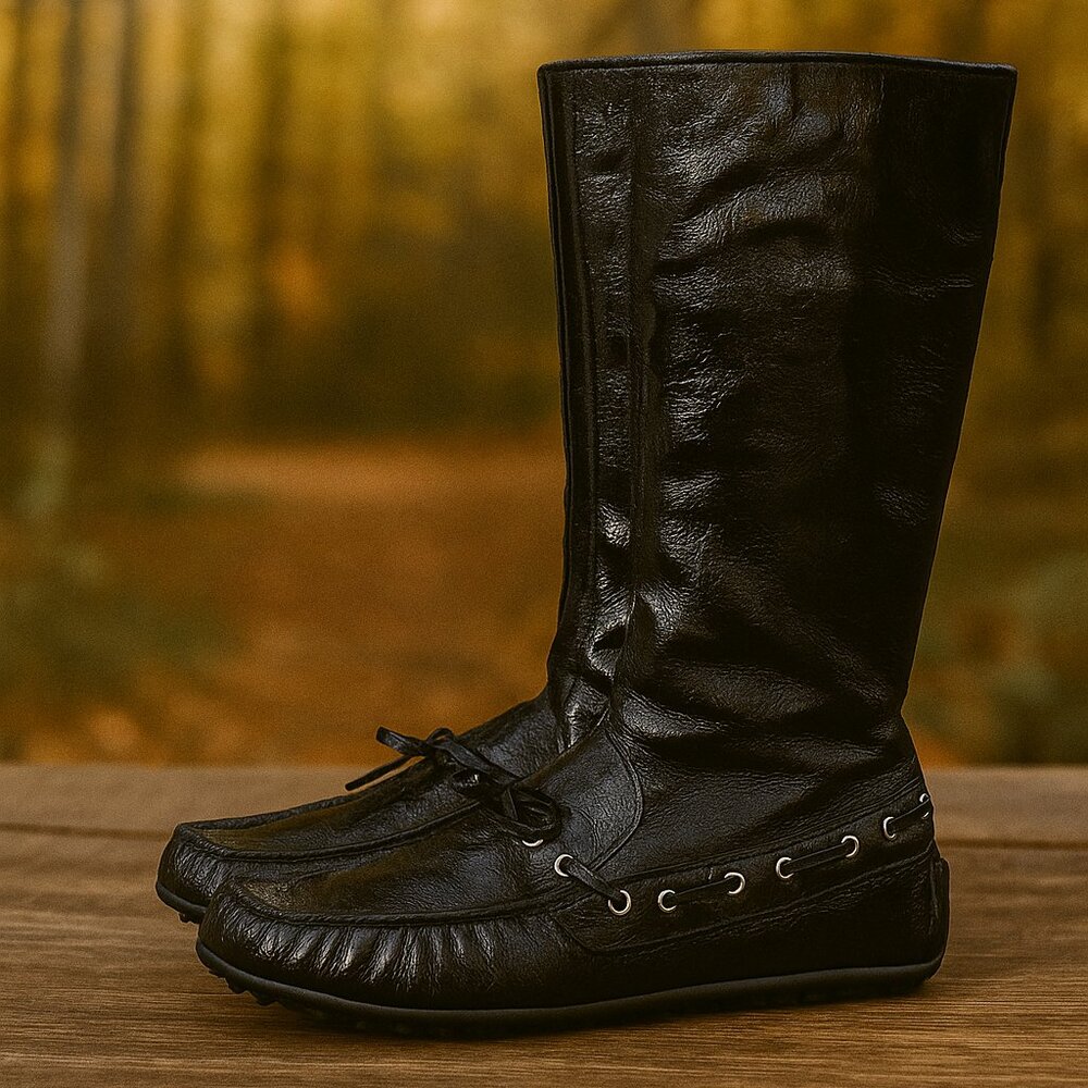 Car Shoe by Prada Kids Black Patent Leather Moccasin Boots Size 34 EU / 4 US